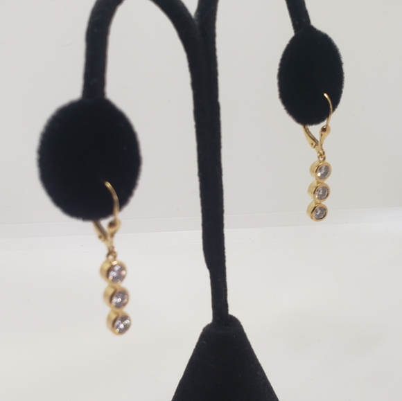 1.75ctw. Authentic Moissanite 3 Stone Drop Earrings in 18k Gold over Silver - Picture 8 of 11